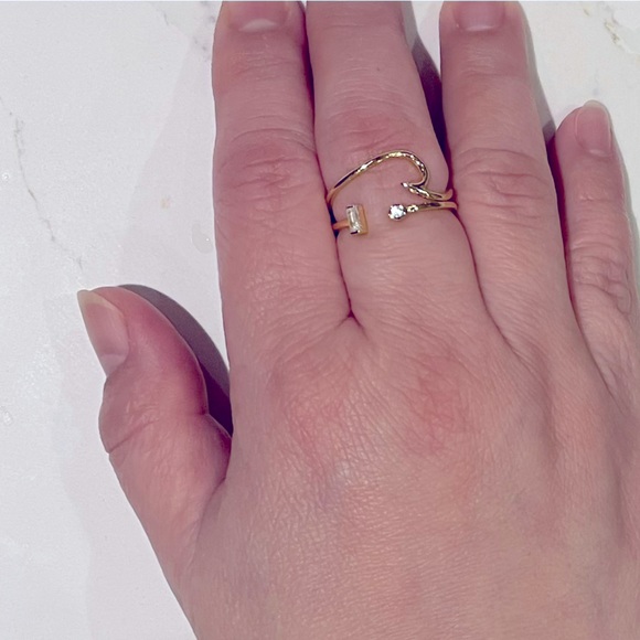 Open Design Cubic Zirconia Ring in real 14K Gold plated 925 Sterling Silver - Picture 4 of 7